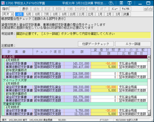 帳表間整合性チェック画面