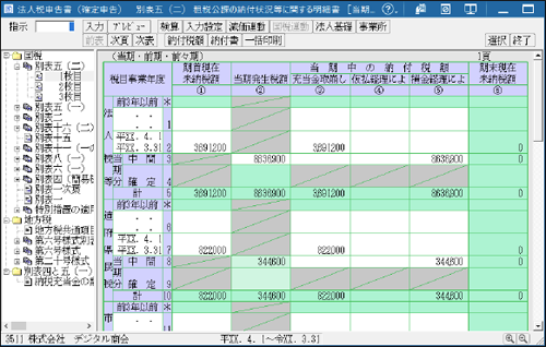 別表五(二)入力画面