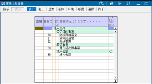 事業名称登録画面