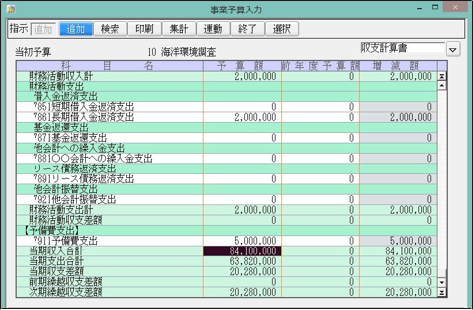 事業予算入力画面